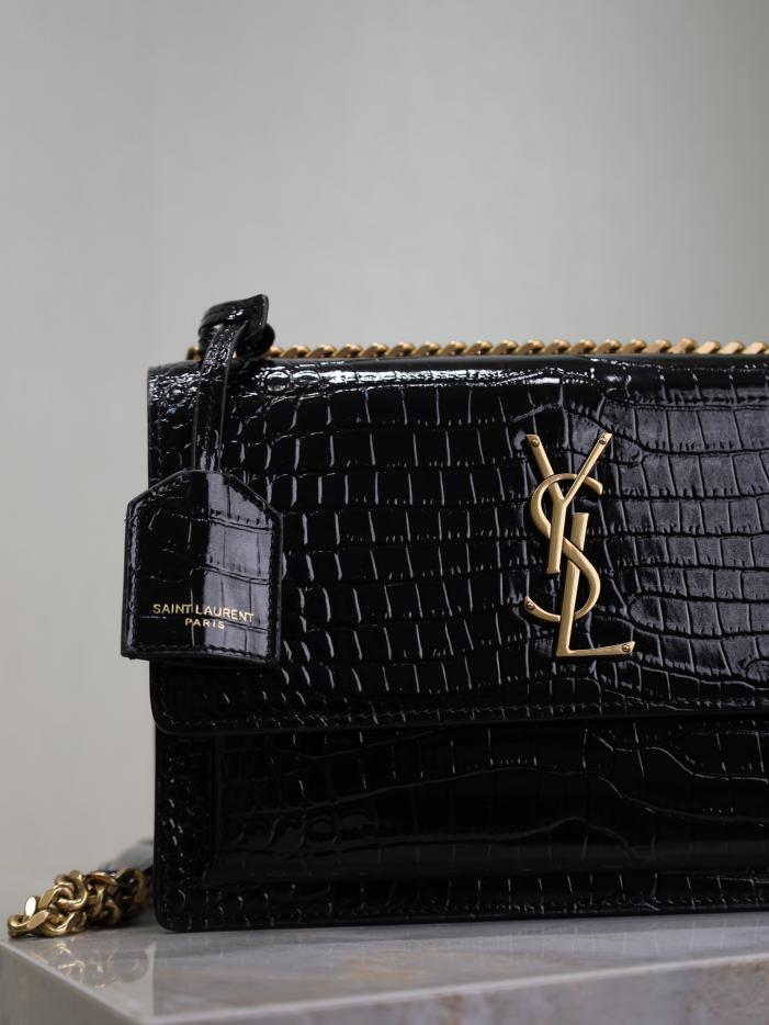 SAINT LAURENT motivo coccodrillo nero con fibbia dorata·sunset 22 cm tramonto
