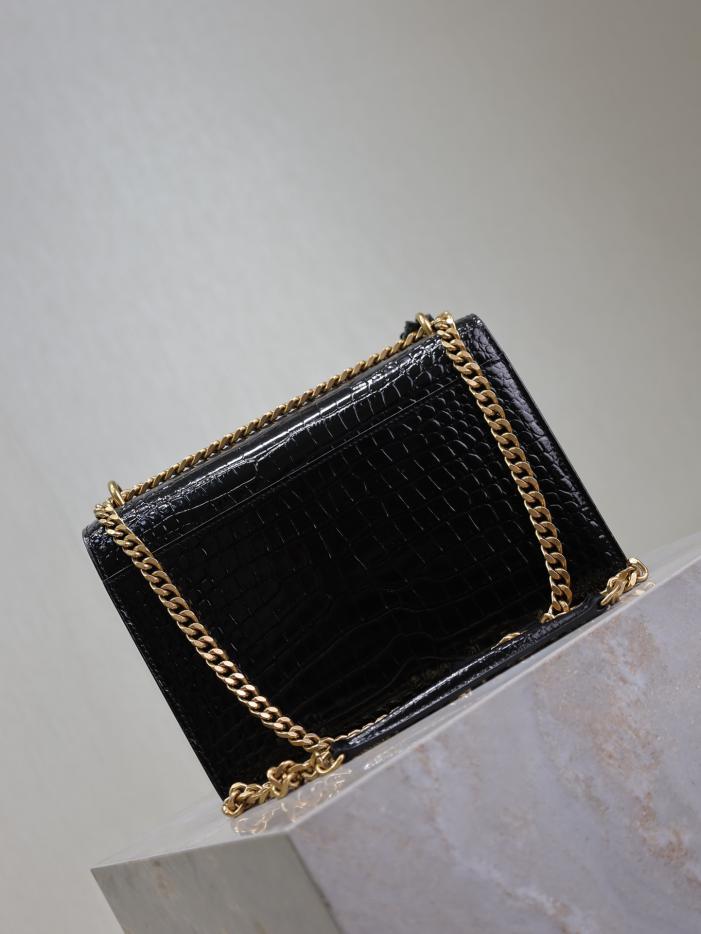 SAINT LAURENT motivo coccodrillo nero con fibbia dorata·sunset 22 cm tramonto