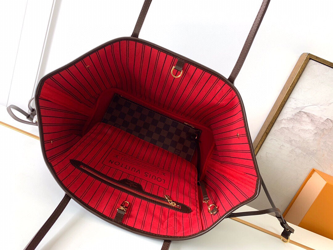 LV Neverfull MM in Tela Monogram - Rosso Ciliegia